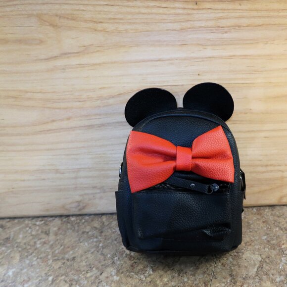 Minnie Mouse Style Mini Back Pack Purse Faux Leather Black with Red Bow Cute - Picture 3 of 12